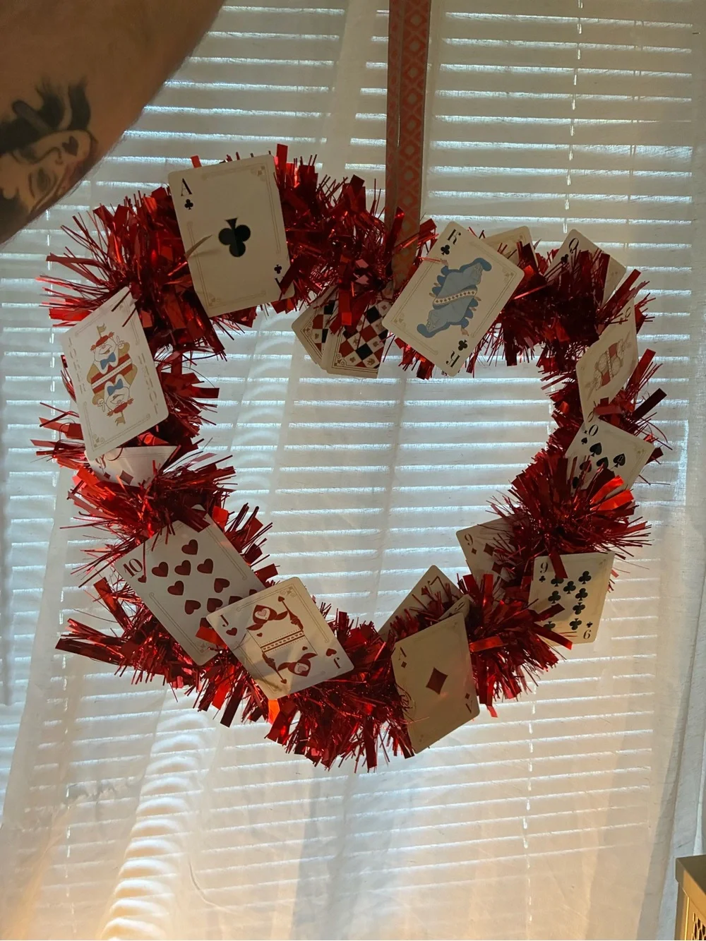 Red Tinsel Playing Card DoorWreath